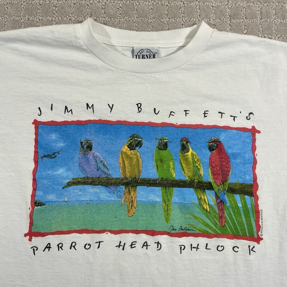 VTG 90s Jimmy Buffett Parrot Head Phlock Margaritaville Size XL Band Tour Tshirt